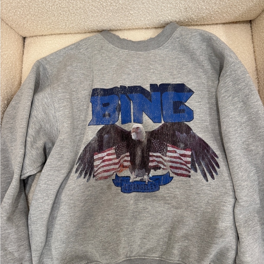 Anine Bing Gray Sweatshirt with Eagle and Blue Accents